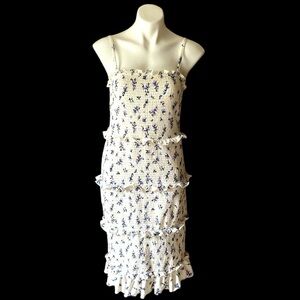 No Boundaries White Floral Juniors Fully Smocked Dress With Ruffles Size Large